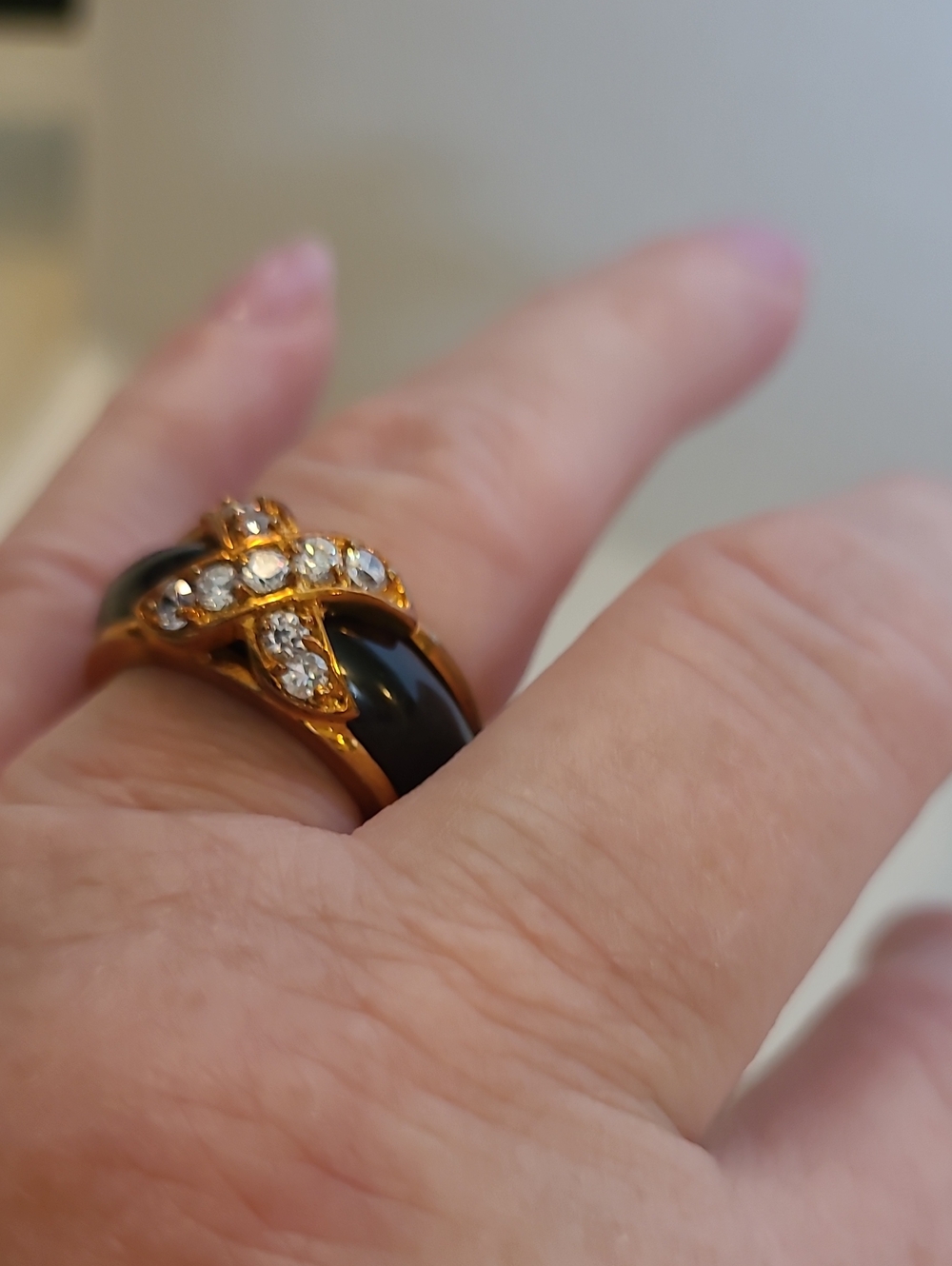Source Unknown Black and Gold Crystal Accent Women's Ring
